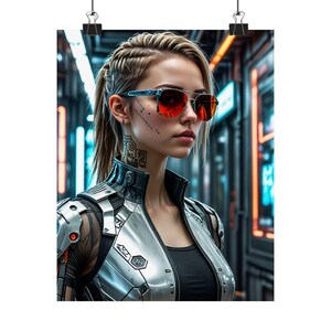 Pôster futurista fosco, arte de parede cyberpunk, decoração estética, arte para escritório em casa, presente para amantes de ficção científica, clima urbano