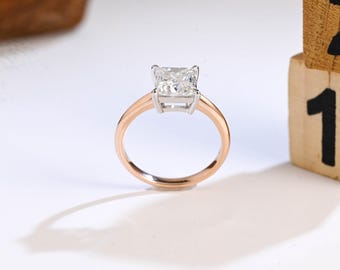 Solid Gold Solitaire Princess Cut Moissanite Verlobungsring, Handgemachtes Messer Versprechen Ring
