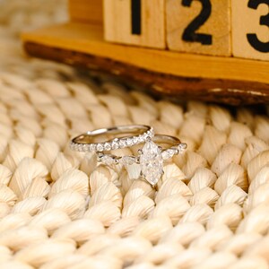 IGI Certificated Marquise Lab Grown Diamond Engagement Ring Set, Solid Gold Wedding Ring Set, Marquise Cut Wedding Band, Anniversary Gift