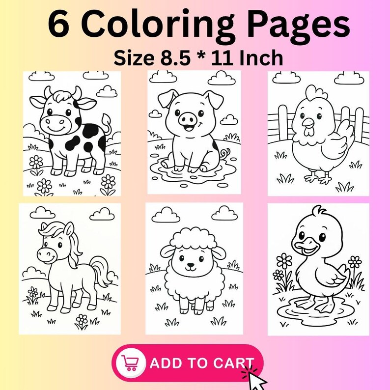 6 Cute Farm Animal Printable Coloring Pages for Kids - Volume 1 ...