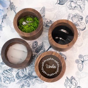 Custom Name Ring Box – Wooden Jewelry Storage Case with Clear Lid – Bridesmaid, Birthday, Anniversary Gift Idea