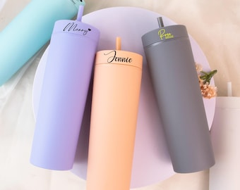 Personalized Skinny Tumbler with Straw and Lid – Custom Matte Cup for Bridesmaids, Wedding Party, Bridal Shower Gifts