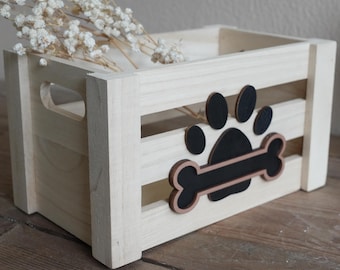 Small Dog Toy Box Wood Storage tote Pet Toy Basket Toy Crate Gift for Pet Lovers