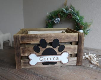 3-Piece Personalized Wooden Pet Toy Box Set –Custom Dog Toy Storage Bins–Eco-Friendly Handmade Organizer for Pets–Rustic Natural Wood Crates