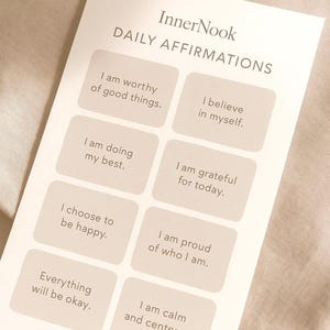 Cartes d'affirmation du jour imprimables – Encart de journal « Prendre soin de soi et bien-être mental » | Suivi des pensées positives | Téléchargement instantané