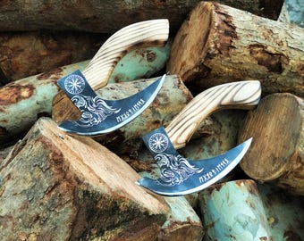 Handmade Viking Skull Pizza Axe Slicer: Ash Wood Handle