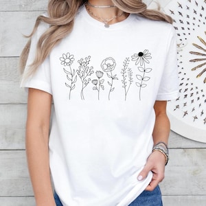 Wild Flowers Shirt, Lovely Flower Tshirt, Floral Shirt, Botanical Shirt, Garden Lover Shirt, Pressed Flowers Tshirt, Nature Lover Shirt