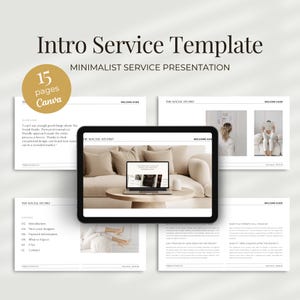 Minimalistische Service Präsentations Vorlage | 15 Folien für Kreative | Preise, Kontakt & Info | Canva Vorlage