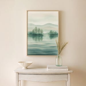 Serene Lake Landscape Art Print: Minimalist Nature Wall Decor