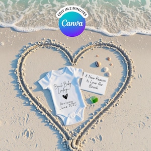 Beach Baby Pregnity Reveal: Küsten Onesie (Canva Template) kommt im Juni 2025 an