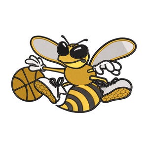 Basketball Hornet Embroidery Design, Angry Bee Mascot Machine File, Cool Wasp Basketball Filled Stitch, Sports Team Embroidery Pattern Pes