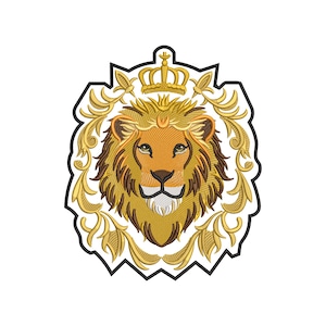 Royal Lion Crest Embroidery Design, King Lion Head Embroidery File, Heraldic Crown Patch Pattern for Jackets, Shirts and Hats
