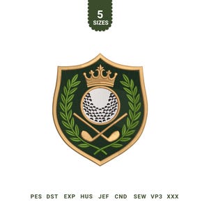 Golf Crest Embroidery Design, Royal Golf Shield Embroidery File, Golf Club Badge Patch Pattern for Jackets, Hats and Shirts
