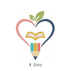 Personalized Teacher Heart Embroidery Design | School Book & Pencil Logo PES File | Education Staff Jacket Embroidery Pattern