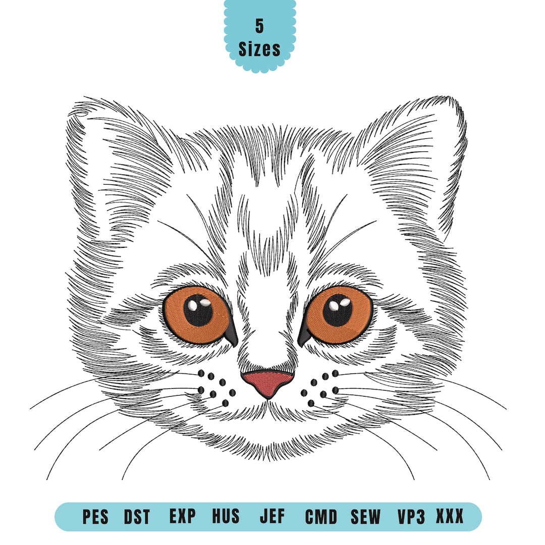 Black Cat Face Machine Embroidery Design, Spooky Kitten Embroidery File ...