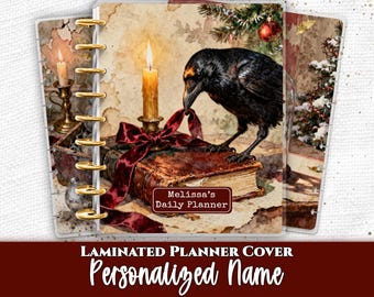 Personalized Planner Cover Set | Happy Planner and TUL | Custom Name Laminated Discbound Cover | Christmas Raven Vintage Books