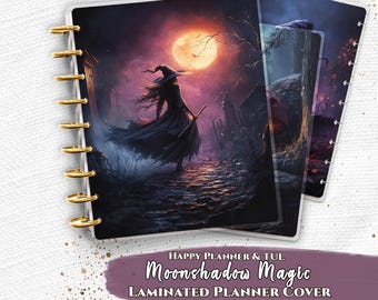 Laminated Planner Cover Set | Happy Planner and TUL | Moonlit Witch Path | Witchy Night Aesthetic