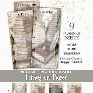 Echoes on Paper Planner Inserts Printable PDF for Skinny Classic Happy Planner Notes To Do List Brain Dump A4 US Letter