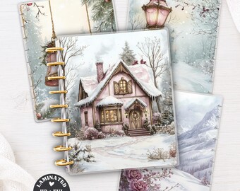 Pink Cottage Laminated Happy Planner Cover Set | TUL Junior Big Classic Skinny Mini Discbound | Winter Journal Accessories 847