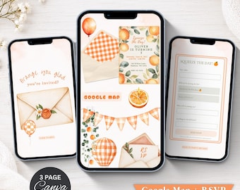 Orange Citrus Birthday Invitation Website | Editable Canva Website Template | Google Maps RSVP Tracking Digital Party Invite 030