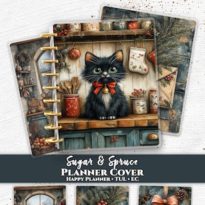 Copertina per agenda con gattino natalizio in PDF, download digitale stampabile per Happy Planner TUL Erin Condren 7x9 A4 US Letter
