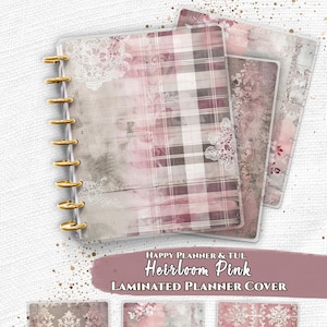 Juego de cubiertas laminadas para agenda / Happy Planner y cuaderno TUL / Cuaderno espiral con encuadernación en disco y diseño de cuadros con encaje vintage y flores desgastadas