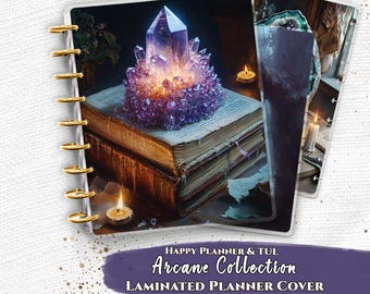 Laminated Planner Cover Set | Happy Planner and TUL | Amethyst Crystal, Witchy Alchemy | Discbound Dashboard