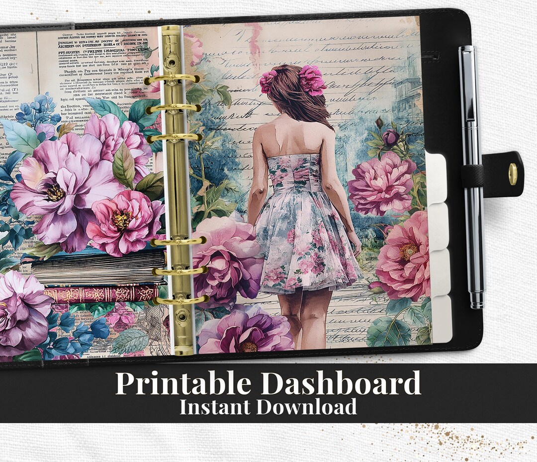 Floral Girl Printable Planner Dashboard PDF in Happy Planner TUL A5 A6 ...