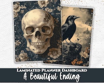 Gothic Skull Planner Dashboard | Happy Planner, TUL, Ring Planner | Laminated Discbound Insert | Raven Floral Night