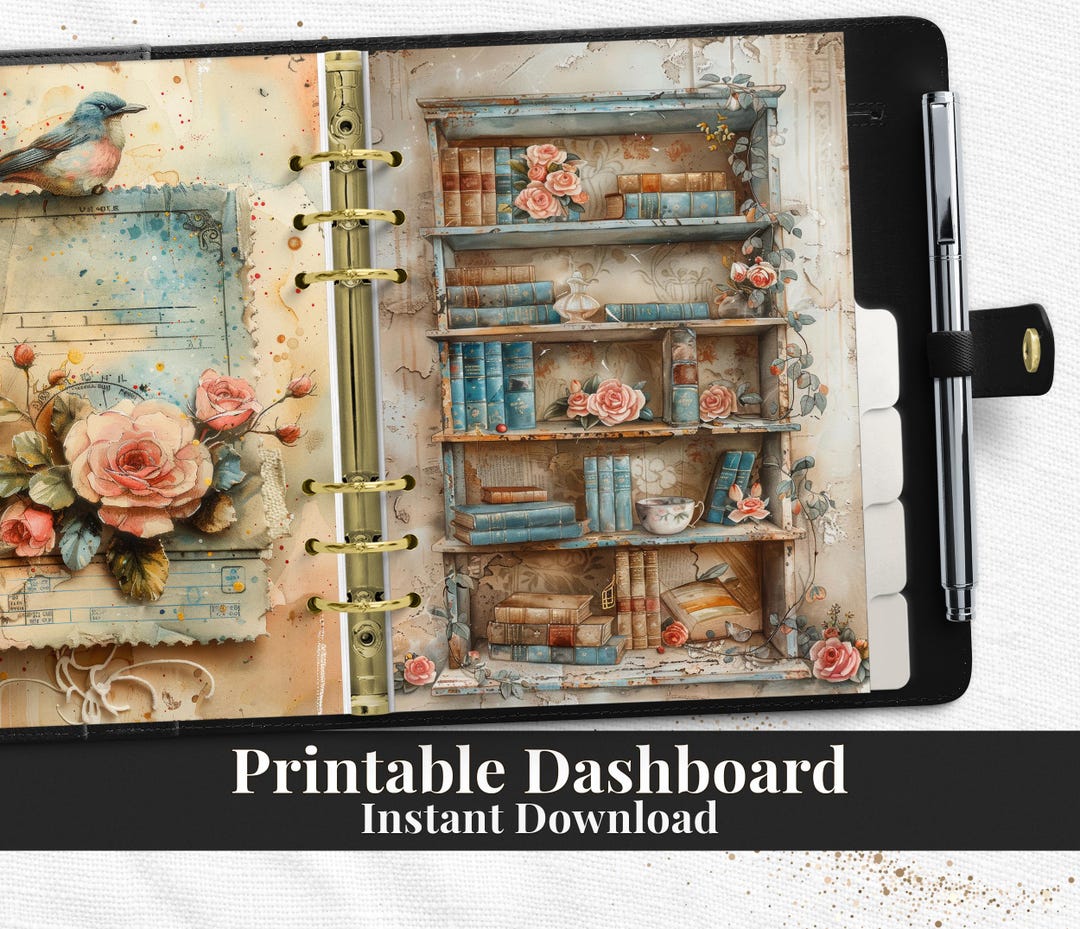 Rose Bookcase Library Printable Planner Dashboard PDF in Happy Planner ...