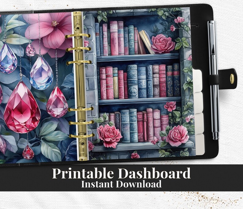 Rose Library Printable Planner Dashboard PDF in Happy Planner TUL A5 A6 ...
