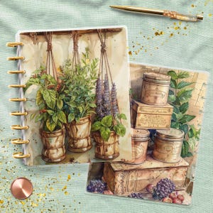 Herbal Kitchen Classic Happy Planner Cover, Vintage Mini Journal Accessory, Disc Bound TUL Junior, EC Spiral Notebook Insert, Gift for Her