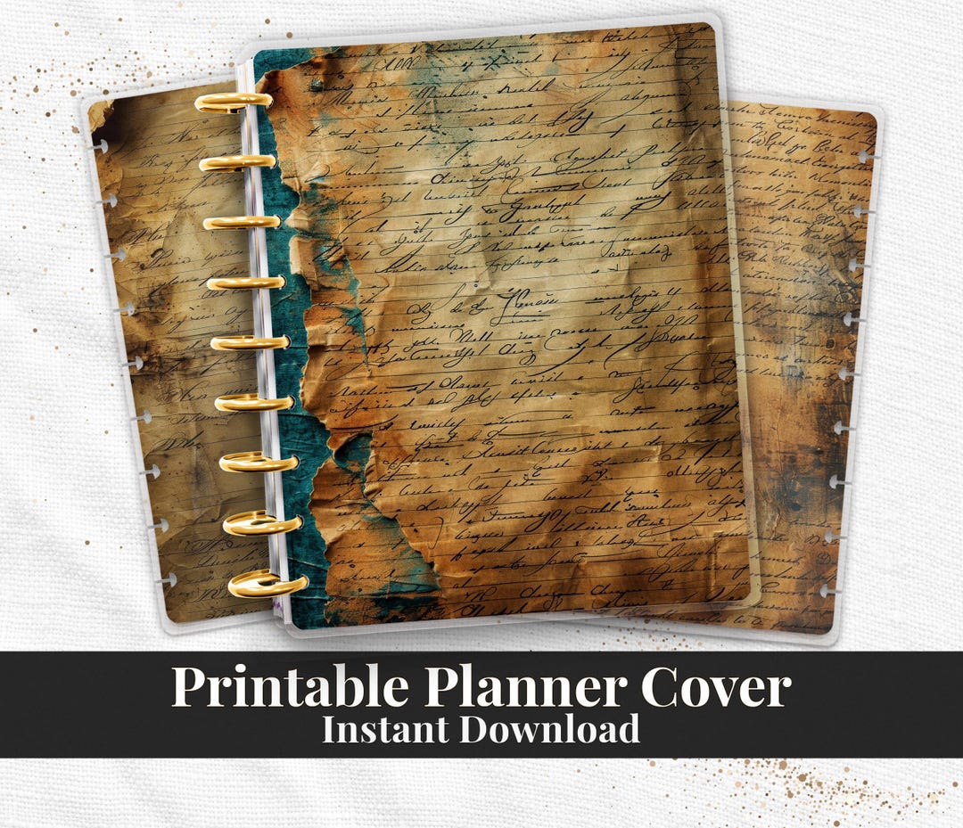 Burnt Teal Script Discbound Planner Cover Set Printable PDF for Happy ...