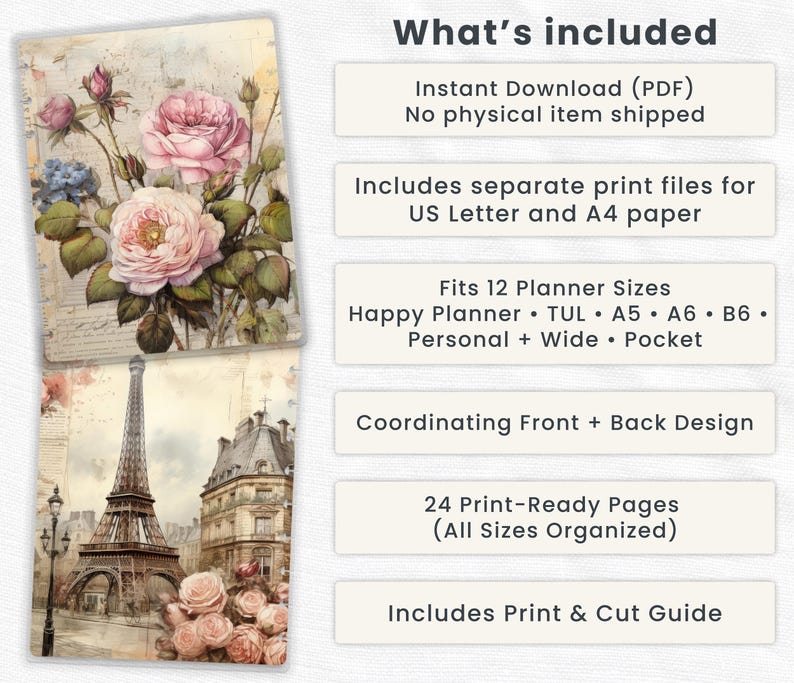 Vintage Garden Roses Printable Planner Dashboard PDF in Happy Planner ...