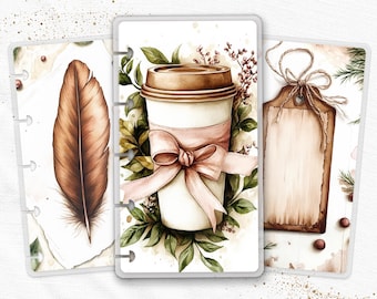 Juego de marcapáginas Coffee Cozy para agenda, laminados, para Happy Planner y TUL Discbound Journal Insert.