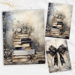 Antique Book Stack Planner Dashboard | Happy Planner, TUL, Ring Planner | Laminated Discbound Insert | Vintage Florals, Neutral Tones