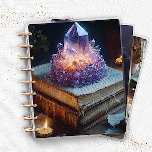 Laminated Planner Cover Set | Happy Planner and TUL | Amethyst Crystal, Witchy Alchemy | Discbound Dashboard