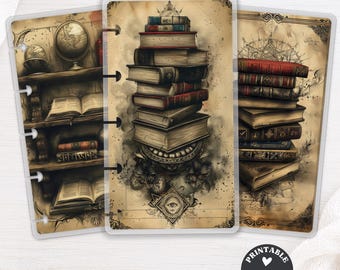 Antique Library Printable Bookmark Set for Happy Planner TUL Discbound, Dark Academia Planner Insert Page Marker PDF Digital Download 153