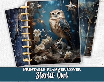 天上のフクロウのプランナーカバー印刷可能PDF（Happy Planner、TUL、Erin Condrenカバー、A4、USレターサイズ、即時ダウンロード）