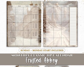 Frosted Abbey Classic Happy Planner Undated Monthly Calendar Insert | Printable PDF US A4 | Sunday Monday Start Digital Download