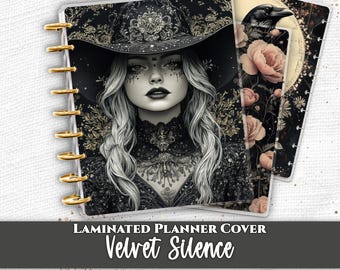 Laminated Planner Cover Set | Happy Planner and TUL | Gothic Witch Portrait, Vintage Raven Floral | Disc Bound Spiral Notebook