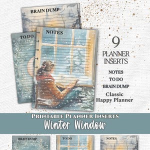 Winter Window Reading Planner Inserts Printable PDF for Classic Happy Planner Notes To Do List Brain Dump A4 US Letter