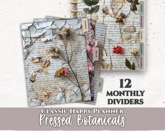 Pressed Botanicals Monthly Planner Dashboard Dividers | 12 Tab Printable Classic Happy Planner Insert | Digital Download