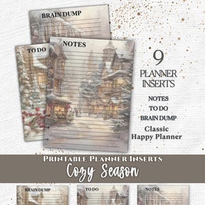 Cozy Winter Village Planner Inserts Printable PDF for Classic Happy Planner Notes To Do List Brain Dump A4 US Letter