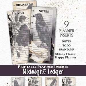 Midnight Ledger Planner Inserts Printable PDF for Skinny Classic Happy Planner Notes To Do List Brain Dump US Letter Instant Download