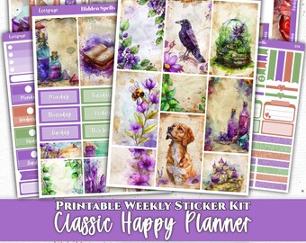 Hidden Spells Weekly Sticker Kit for Classic Happy Planner | Printable PDF PNG Cut Files | Instant Download | Set 014