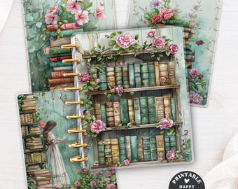 Floral Bookshelf Printable Planner Cover PDF for Happy Planner TUL Discbound Erin Condren 7x9 A4 US Letter Instant Download 003