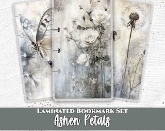 Ashen Petals Planner Bookmark Set Laminated for Happy Planner and TUL Discbound Floral Page Marker Journal Insert