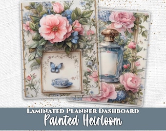 Vintage Floral Tea Planner Dashboard | Happy Planner, TUL, Ring Planner | Laminated Discbound Insert | Cottage Butterfly Garden