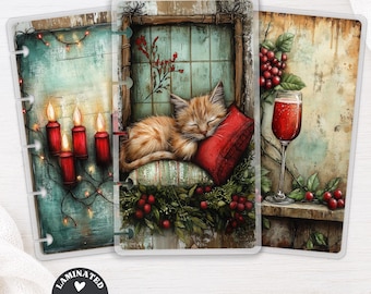 Cozy Kitten Planner Bookmark Set, Laminated Page Marker for Happy Planner Tul Discbound, Christmas Journal Insert 152
